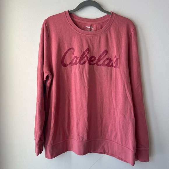 Cabela’s Rose Pink Logo Crewneck Sweatshirt | Size Large Cozy Outdoorsy Pullover - Picture 1 of 8